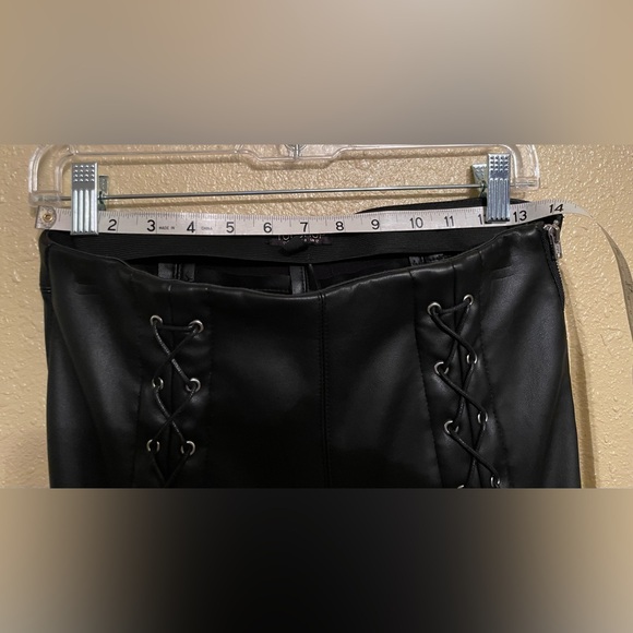 Topshop Womens Faux Leather Black Pants Lace Up Leg Elastic Waist Side Zip Sz 8 - Picture 9 of 9